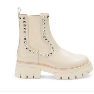 Ash Lenny Studded Leather Chelsea Boots Ivory Size 38